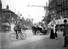 View: s00367 High Street decorated for royal visit of King Edward VII and Queen Alexandra, Foster's Buildings on right