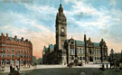 Town Hall and Jubilee Monolith, Town Hall Square/Pinstone Street, Albany Hotel and Yorkshire Penny Bank, Fargate,left