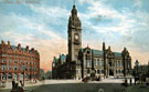 View: s00376 Town Hall and Jubilee Monolith, Town Hall Square/Pinstone Street, Albany Hotel and Yorkshire Penny Bank, Fargate,left