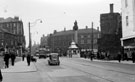 View: s00388 Moorhead looking towards Pinstone Street including Nelson Hotel, Crimean Monument and Passenger Transport Enquiry Offices. Button Lane on extreme left
