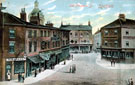 View: s00398 Pinstone Street from Orchard Street, No. 73 Fargate, T. Baines, hairdresser, left, No. 79 Barker's Pool, Norfolk Hotel (landlord-Henry Darley), right, premises on Pinstone Street include No. 3 Wm Smith, hatter, Nos. 5 - 7 John Richardson, tailor