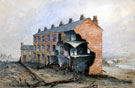 Sheffield Flood, Watercolour by Drury showing the remains of Brick Row, Holme Lane, Hillsborough, River Loxley and Hillsborough Bridge, right