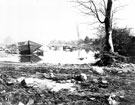 View: s00964 Sheffield Flood, remains of a summer house from the garden of George Hawksley (owner of Upper Wheel, Owlerton), which was carried away and deposited in the middle of a dam