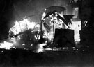 Burning tram in High Street, during air raids, World War II Burning tram in High Street, during air raids, World War II