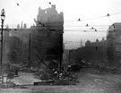 High Street and Fitzalan Square from Commercial Street, after the air raids, World War II, remains of (centre) Marples Hotel, No. 4 Fitzalan Square