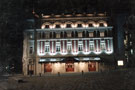 Restored Lyceum illuminated at night from Tudor Square. Situated at junction of Arundel Street and Tudor Street, opened 26 December, 1893, holding 2,500 people. After closing it fell into disrepair and was restored in the late 1980s