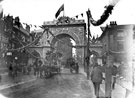 Decorations for visit of Queen Victoria, Barker's Pool, Albert Hall in background Decorations for visit of Queen Victoria, Barker's Pool, Albert Hall in background