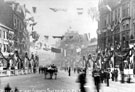 Fargate decorated for the royal visit of Queen Victoria, Carmel House, right