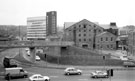 Sheffield Canal Basin during redevelopment from Park Square looking towards Furnival Road. Smithfield House, left