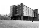 View: s01721 Straddle Warehouse, Sheffield Canal Basin with Hyde Park Flats and St. John's Church in the background