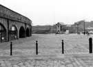 Sheffield Canal Basin showing Waterways Office and Heron and Fish sculpture by Vega Bermejo,