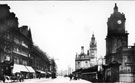 Pinstone Street, St. Paul's Church and Town Hall, right, premises on left include Palatine Chambers