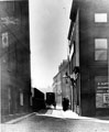 View: s02175 Campo Lane, looking from Hartshead towards rear of Cathedral, Boys' Charity (Blue Coat) School on left, property on right with lantern is East Parade Hotel