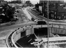Furnival Square roundabout and underpass during construction, looking towards Arundel Gate. Furnival Gate, left