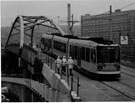 Supertram on its first trial run from Nunnery Depot as it reaches Commercial Street