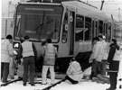 Supertram No. 1 jumps the rails during bad weather