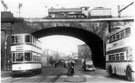 Brancepath Castle Class B17 4-6-0 travelling over the Wicker Arches with Tram travelling to Darnall in the foreground
