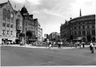 Town Hall Square looking towards Fargate and Goodwin Fountain, Yorkshire Bank, right, Orchard Square and Bank Chambers, left