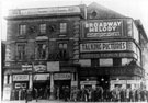 View: s02707 Crowds waiting to see the first musical 'The Broadway Melody' at The Central Picture House, Nos 69/71, The Moor. First opened 30 January 1922. Ended as a cinema after damage in the Blitz of 1940. Demolished May 1961