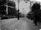 View: s03188 South Street, Moor, at Moorhead, decorated for the royal visit of King Edward VII and Queen Alexandra