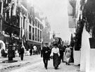 View: s03190 Royal visit of King Edward VII and Queen Alexandra, Fargate, shops include Nos. 16 - 30 Robert Proctor and Son, drapers and Cole Brothers, department store