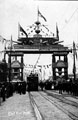View: s03197 Decorative arch on Savile Street to celebrate the royal visit of King Edward VII and Queen Alexandra, sponsored by John Brown and Co., designed and erected by G.H. Hovey