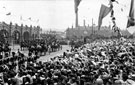 View: s03218 Royal visit of King Edward VII and Queen Alexandra, crowds in Sheaf Square as the royal party leave Sheffield Midland railway station