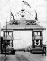 View: s03223 Decorative arch on Savile Street to celebrate the royal visit of King Edward VII and Queen Alexandra, sponsored by John Brown and Co., designed and erected by G.H. Hovey