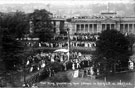 Royal visit of King Edward VII and Queen Alexandra. The King presenting new colours to Kings Own Yorkshire Light Infantry (KOYLI) at Weston Park, Mappin Art Gallery at Weston Park Museum in background