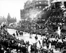 View: s03300 High Street decorated for the royal visit of King Edward VII and Queen Alexandra, King's Head Hotel in background