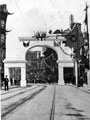 Decorative arch, Commercial Street, to celebrate the royal visit of King Edward VII and Queen Alexandra
