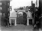 Decorative arch, Commercial Street to celebrate the royal visit of King Edward VII and Queen Alexandra