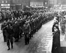 York and Lancaster Regiment, 69 W.R. Home Guard in a march past the Town Hall 	