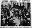 Hunger marchers arriving outside the City Hall, Sheffield, for their demonstration
