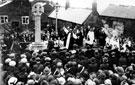 Unveiling of Woodhouse War Memorial, dedication by The Bishop of Sheffield, Leonard Hedley Burrows. Situated at Coo Hill, Market Street