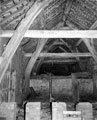 Interior of cruck-built barn with 4 or 5 bays, part of the outbuildings of Norton House, Norton Lane. Dated around 17th century (It seems probable that these buildings are contemporary with the previous Norton House, built 1623)