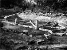 Beauchief Abbey excavations 1925-26, showing remains of the Chapter House. Two stone coffins containing human bones (most likely abbots) were found during these excavations