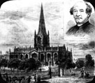 Cathedral Church of SS. Peter and Paul, Church Street and portrait of John Edward Blakeney, Canon of York, Vicar of St. Paul's Church, Pinstone Street, 1860-1877, Vicar and Rural Dean of Sheffield 1877-1895 and First Archdeacon of Sheffield, 1884 Cathedral Church of SS. Peter and Paul, Church Street and portrait of John Edward Blakeney, Canon of York, Vicar of St. Paul's Church, Pinstone Street, 1860-1877, Vicar and Rural Dean of Sheffield 1877-1895 and First Archdeacon of Sheffield, 1884