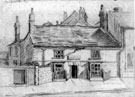 Cross Daggers Inn, No 14, Market Square, Woodhouse. Date over doorway is 1658 Cross Daggers Inn, No 14, Market Square, Woodhouse. Date over doorway is 1658