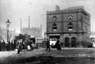 View: s07490 Lady's Bridge and No. 34 Waingate, former Elephant and Castle Tea Co., tea dealers, Tower Grinding Wheel in background