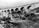 Construction of Ashopton Viaduct and Ladybower Reservoir, Ashopton Inn, Sheffield to Glossop road, in foreground