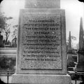 James Montgomery Monument, General Cemetery, showing inscription on base. The Christian Poet died April 30, 1854, aged 83. Monument described as elegant, including a fine bronze statue. Situated to west end of C of E Chapel, later moved to Cathedral 