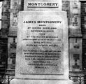 James Montgomery Monument, General Cemetery, showing inscription on base. The Christian Poet died April 30, 1854, aged 83. Monument described as elegant, including a fine bronze statue. Situated to west end of C of E Chapel, later moved to Cathedral 