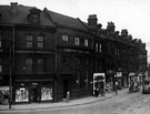 The Moor at junction with Ecclesall Road, No. 206 Yorkshire Penny Bank, No. 210 Shepherd Sawer, confectioner, left The Moor at junction with Ecclesall Road, No. 206 Yorkshire Penny Bank, No. 210 Shepherd Sawer, confectioner, left