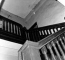 North side staircase, Lees Hall, The Adam staircase was the glory of the house which lead from the entrance hall. The stairs were so substantial that in 1931, Alec Parker led a Clydesdale horse up and down them for a wager
