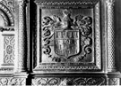 Greenhill Hall, Bullock Coat of Arms over fireplace in the Oak Room