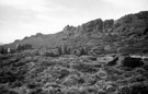 Stanage Edge, Hallam Moors, showing old quarry used in the production of millstones, in foreground