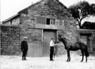 Sheffield Lane Paddocks, Stallion Box built for 'Charles XII', James Elliot Stud Groom (in jacket) and Horse 'Declare'