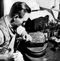 A Die-sinker at work, Atkin Brothers, silversmiths, Truro Works, Matilda Street