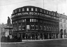 Wilson Peck Ltd., Beethoven House, music warehouse, Nos. 66, 68 and 70, Leopold Street, photographed from Town Hall Square, Queen Victoria Monument, left
